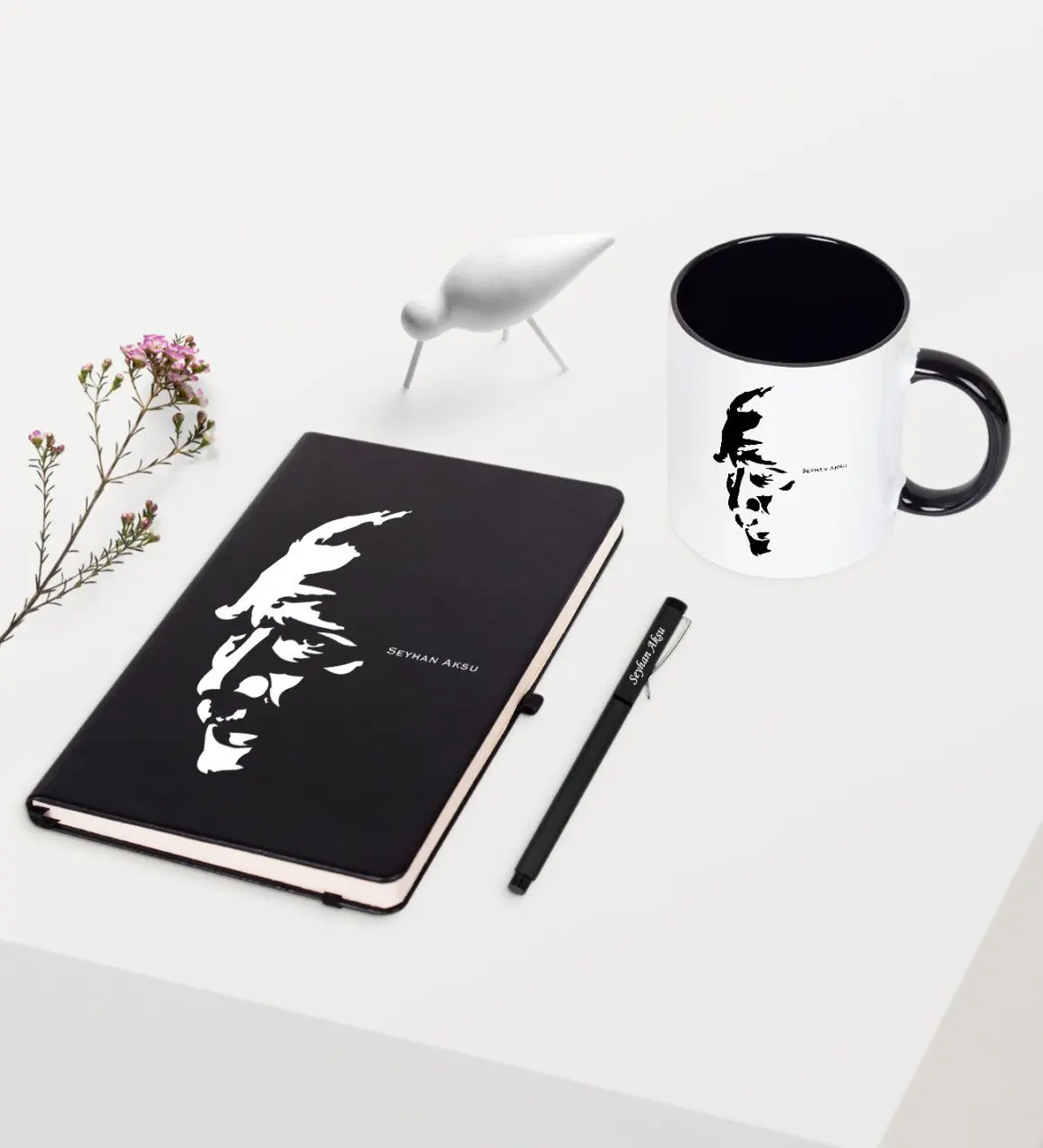 

Personalized Ataturk Themed Black Notebook Pen Mug Set-7