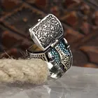 Природные бирюзовый мужское кольцо с камнем Мощность традиционной ручной работы 925 Серебряные кольца Турецкая перстни рок, ювелирное изделие, подарок для мужчин и женщин