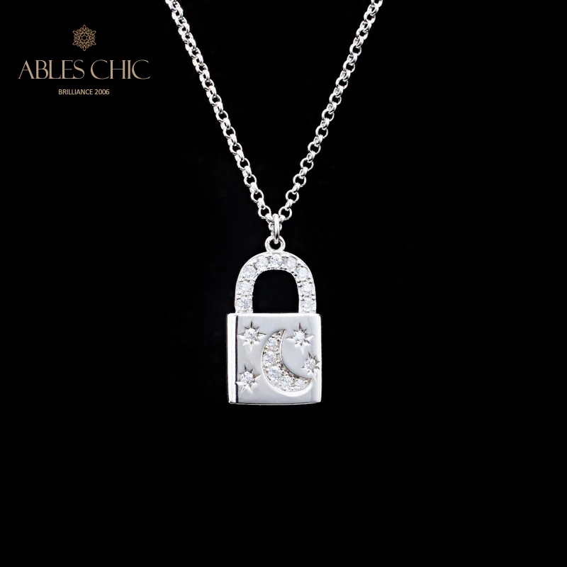Solid 925 Silver Padlock Pendant 18K Gold Tone Minimalist Zircon Paved Wedding Necklace C11N3S25827