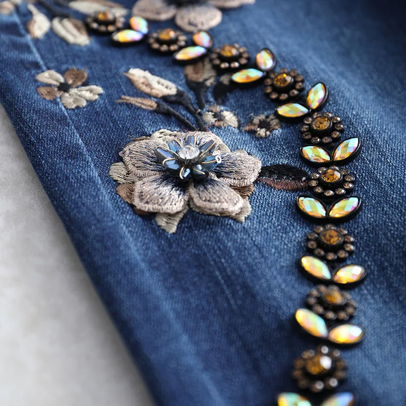 

FERZIGE Spring 2021 New Small Feet Straight Jeans Women Beaded Embroidered High Waist Slim And Versatile Women's Pants