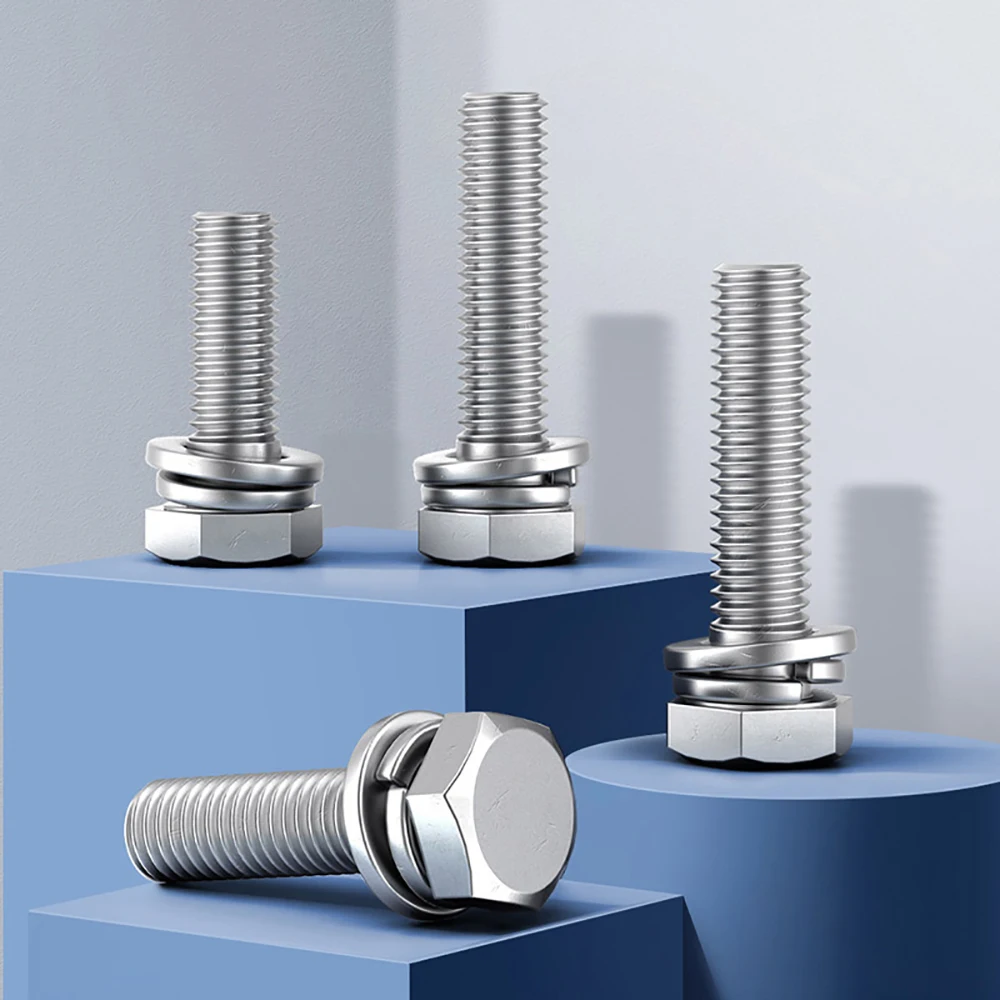 

2-10pcs M4 M5 M6 M8 M10 A2-70 304 Stainless Steel External Hex Hexagon Head Screw Bolt With Flat Plain Washer and Elastic Gasket