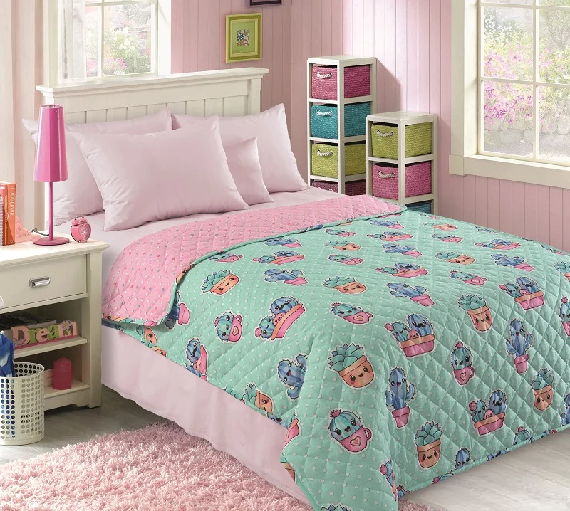 IV Кактусы голубой дизайн. Детское стеганое покрывало из бязи. Ткань верха: Бязь