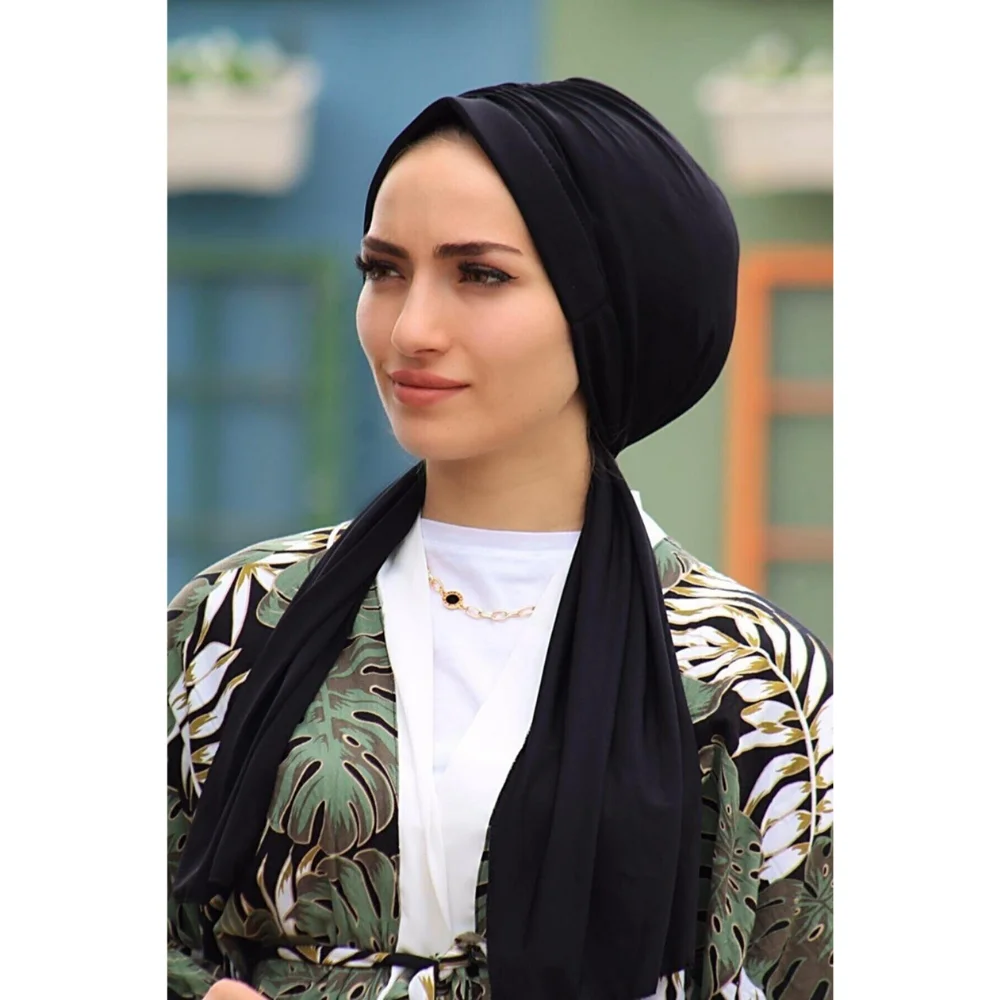 Women's Black Sandy Fabric Ready Practical Bone Wrap Hijab Sea Pool Muslim Women Fashion 2022 Spring Summer Hijab Abaya Khimar jilbab