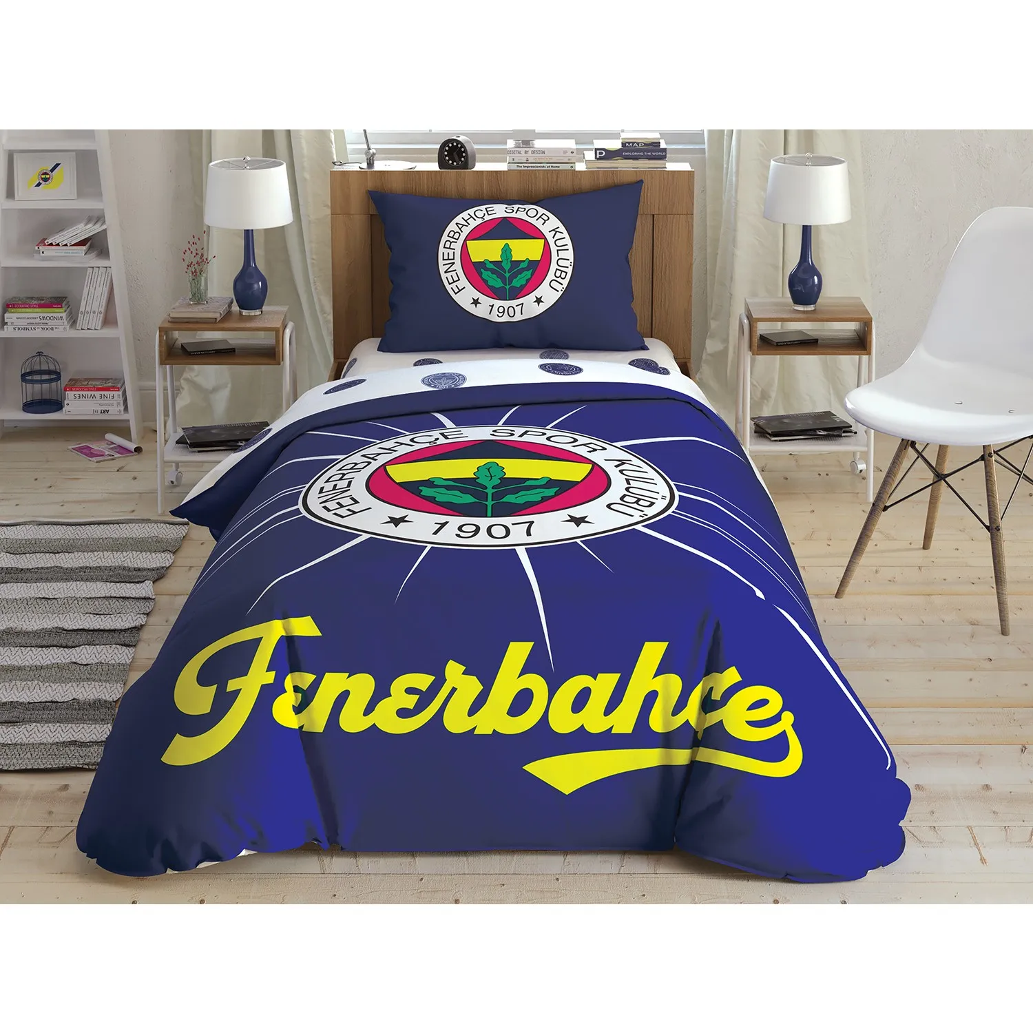 Crown Licensed Bed For Singles Linen Fenerbahce Bed Cover Cotton (160x220 Cm) With Rod Fans Fanatic Derby Sports Klüb Super League