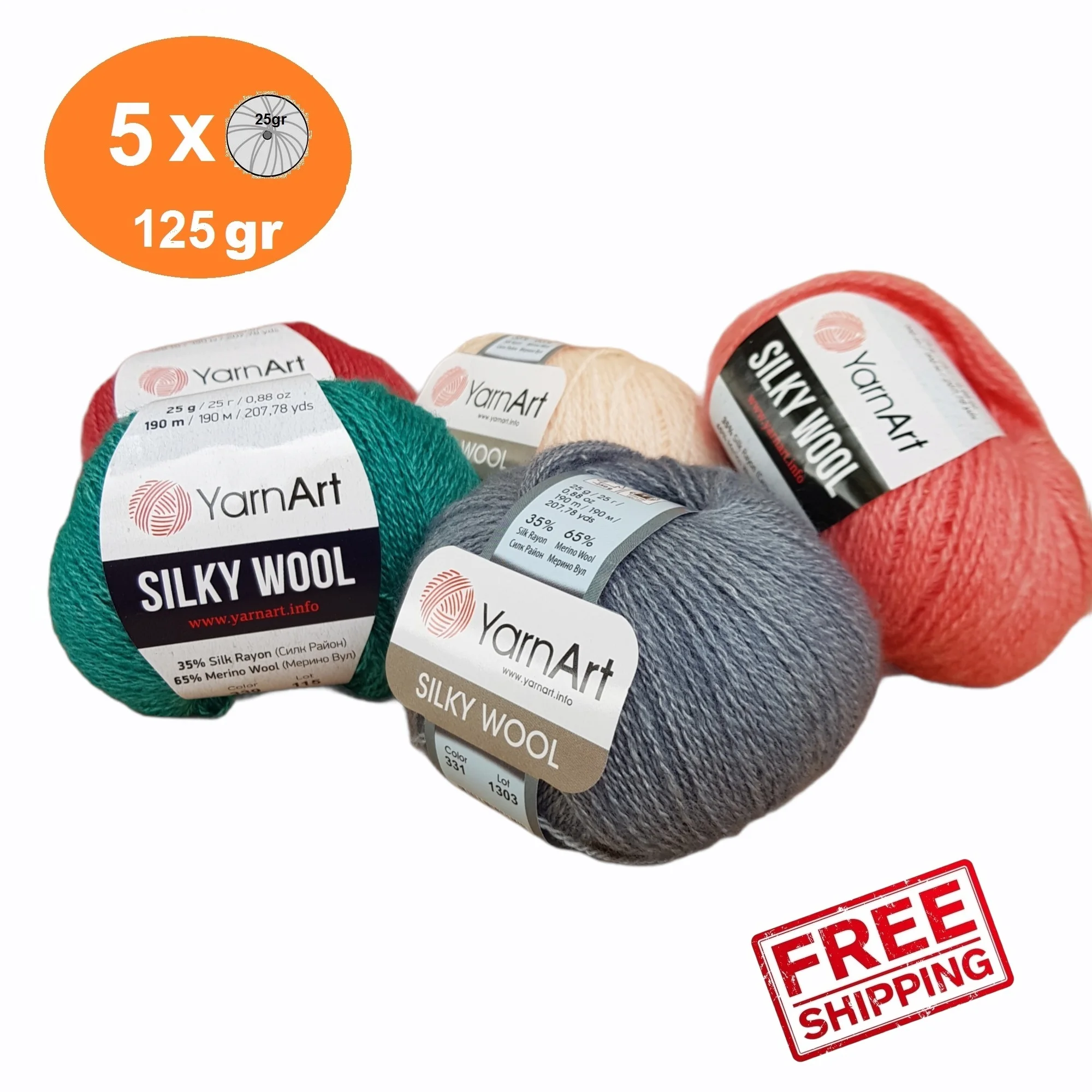 Вязание крючком Yarnart из шелковистой шерсти 5x25gr-190mt 100% шелк Вискоза-% 65 Мериносовая