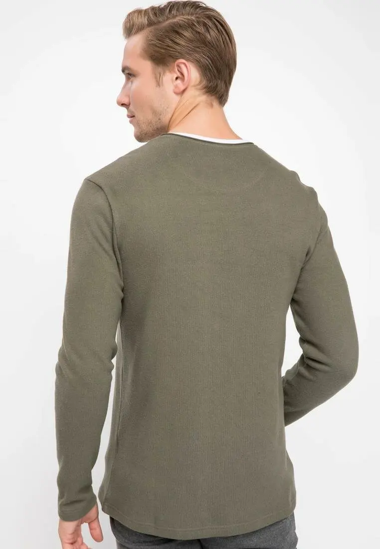 DeFacto Мужская Осенняя Повседневная футболка с длинным рукавом однотонная Удобная