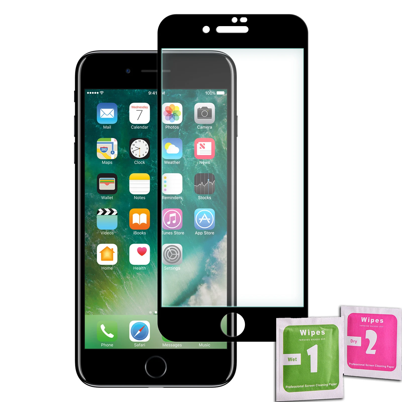 Tempered Glass Screen Protector for IPHONE 7 PLUS / 8 PLUS BLACK Front Full Premium Quality 9H 0.33mm