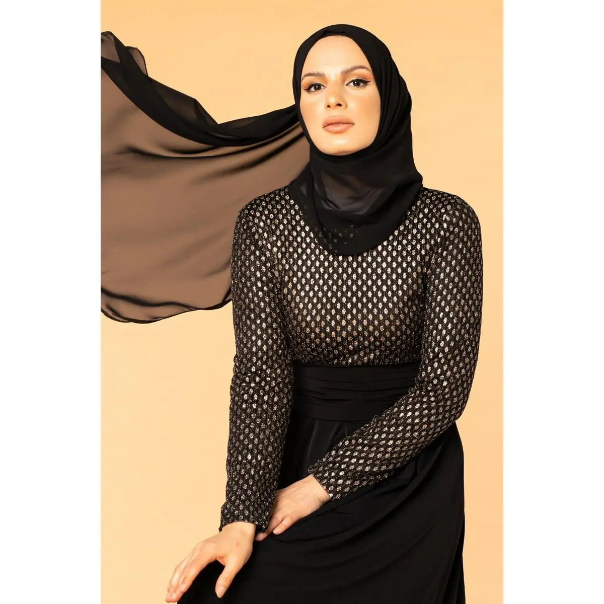 Пятнистый мусульманских женщин Макси платье с кружевом и застежкой-молнией с поясом платье для мусульман, модная Турецкая Дубайский хиджаб...