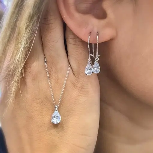 Крошечные бриллиантовые работы падение серебряное ожерелье с камнем серьги