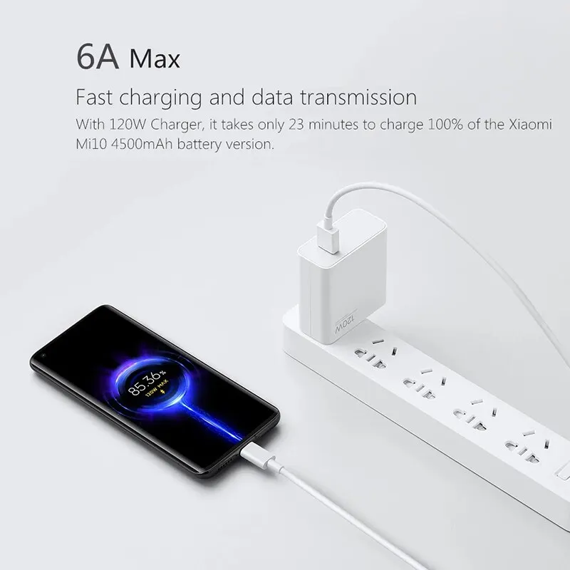 Оригинальный кабель Xiaomi Type-C к для быстрой зарядки 6A передачи данных USB Type-c Huawei Oppo
