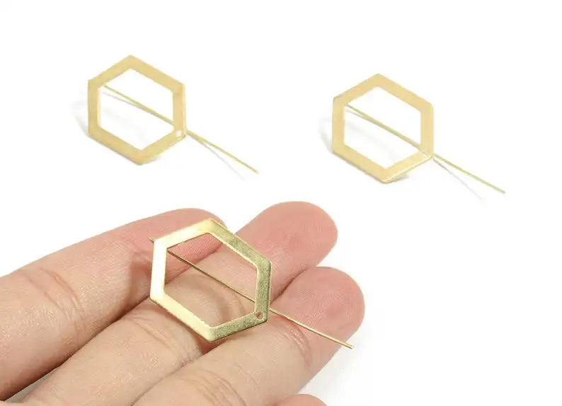 

Brass Hexagon Earrings Wire - Raw Brass Hexagon Earrings Hook-Earrings Hook - Jewelry Supplies-2 Pcs / Lot - 44x19x1mm - PP3508