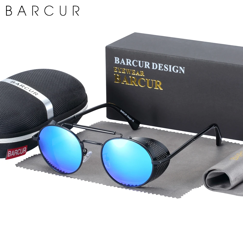 

BARCUR винтажные Ретро Круглые поляризованные солнцезащитные очки в стиле стимпанк, мужские солнцезащитные очки для женщин и мужчин, защита ...