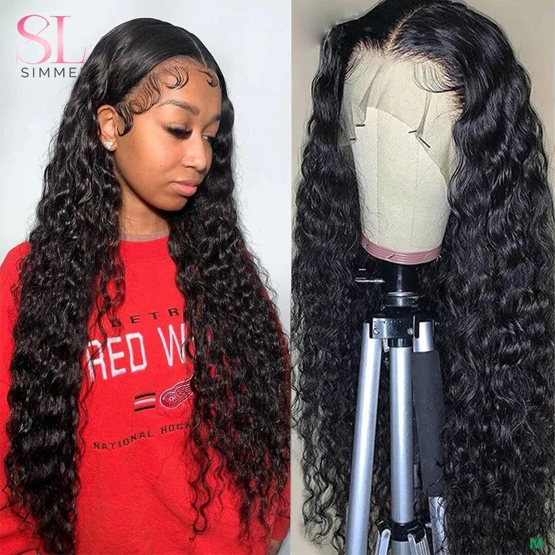 

Water Wave Pre Plucked 13x4 Lace Frontal Wig Brazilian Remy Human Hair Wigs For Black Women T Part 4x4 Lace Closure Wig SIMMEL
