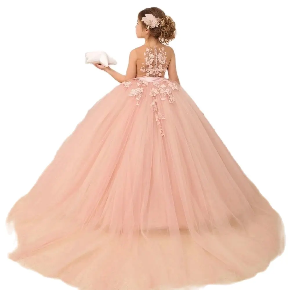 

Flower Girl Dress 2021 Tulle Puffy Princess Dress Baby Girl Birthday Dress Cute Little Kids Dress Lace First Communion Dress
