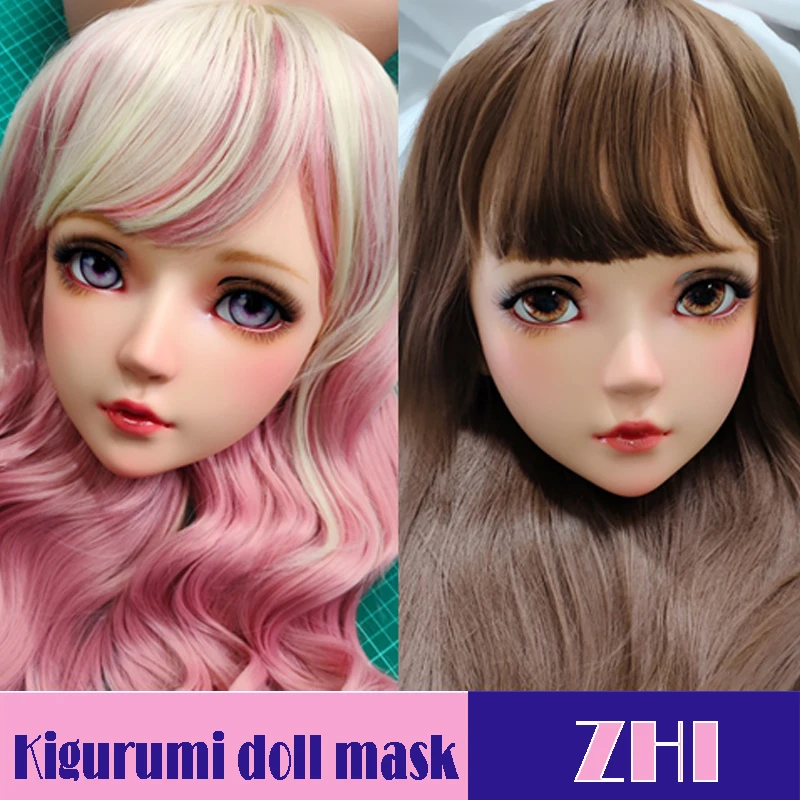 Фото (ZHI) Женская милая девушка, смоляная половина головы, маска кигуруми BJD, косплей, японское аниме, роль Лолиты, трансвестит, кукла, маска с париком №1