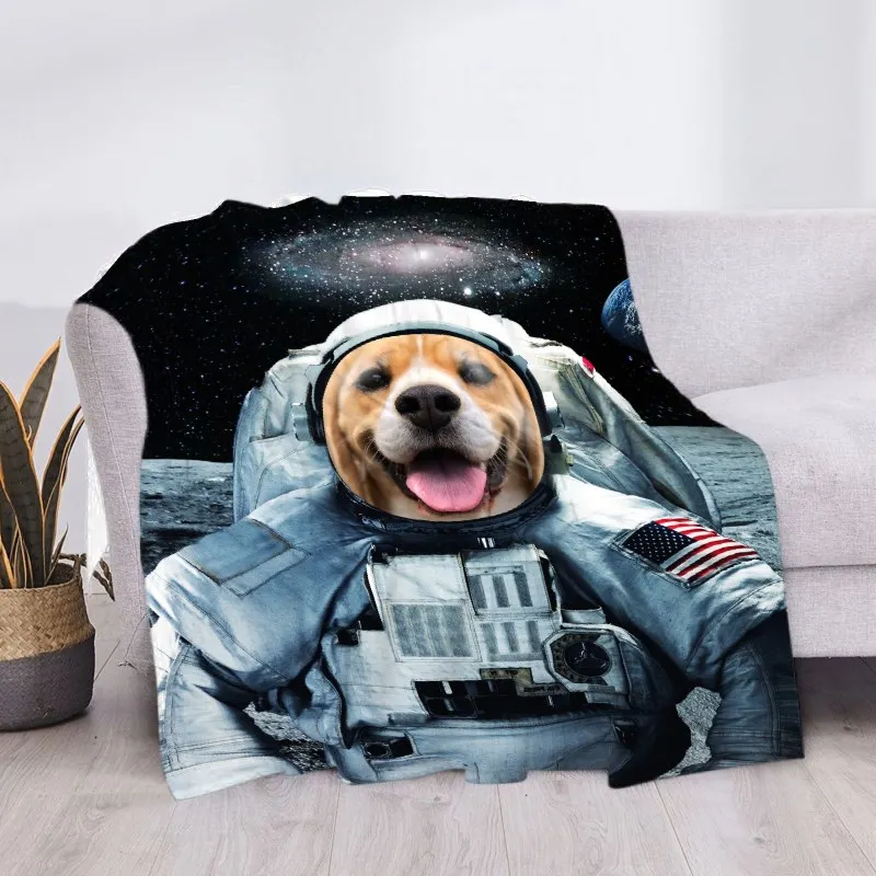 

CUSTOM BLABKET Dog Portrait Fleece Throw Blankets for Sofa Pets Personalized Photo Cartoon Blankets Home Decor Gift for Friends