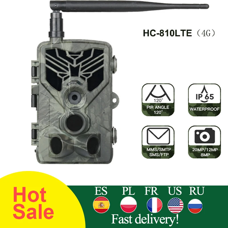 Фото Охотничья камера HC810LTE 4G MMS SMS SMTP FTP беспроводная сотовая Waterprroof 20 МП 1080P 0 3 S триггер