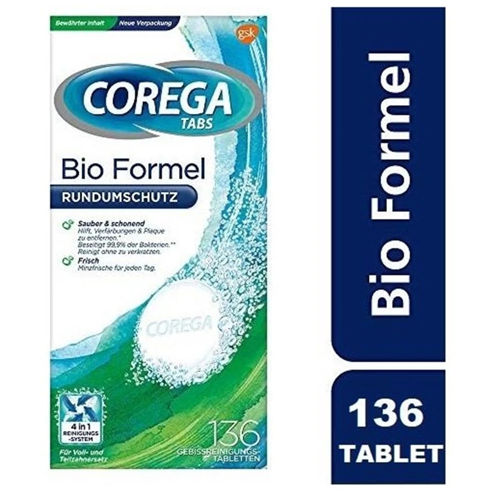 Pastillas de limpieza originales Corega Bio Formel, 136 tabletas para prótesis dentales, entrega rápida