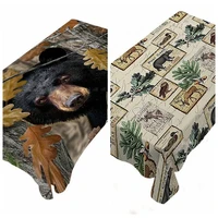 Country Cabin Elk Moose Owl Duck Wilderness Animals Black Bear In Autumn Forest Tablecloth For Outdoor Indoor Decoration