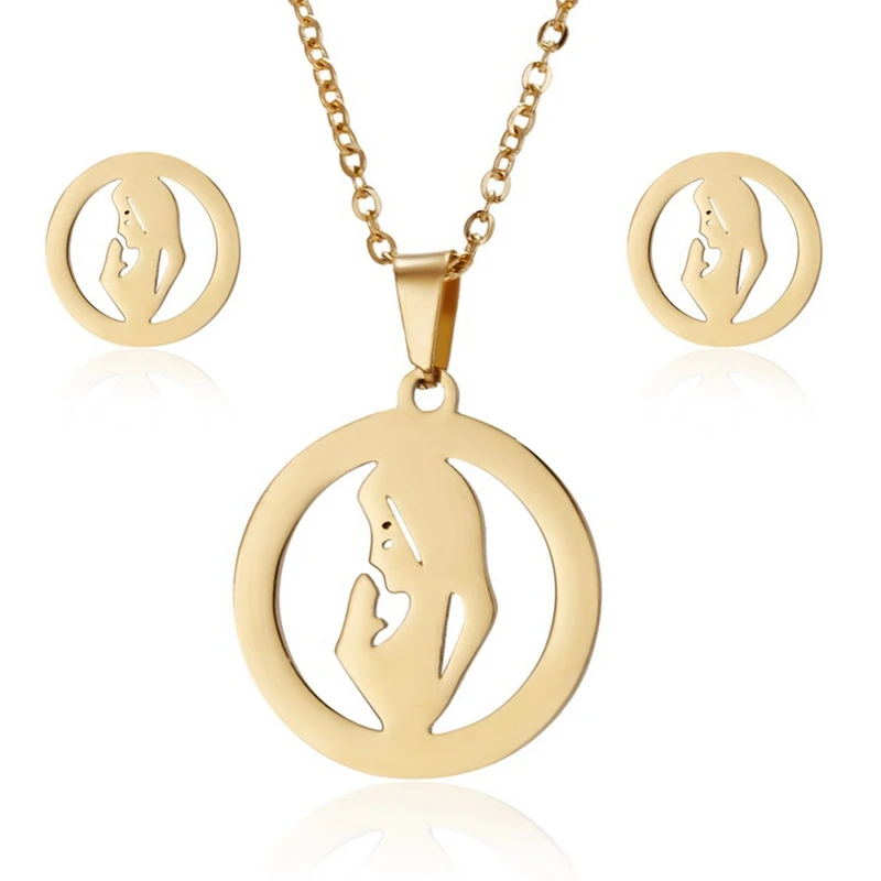 

Stainless Steel Mother Kids Jewelry Sets Inchuded 1 Pc Necklace 1 Pair Hoop Piercing Stud Earrings for Women 2022