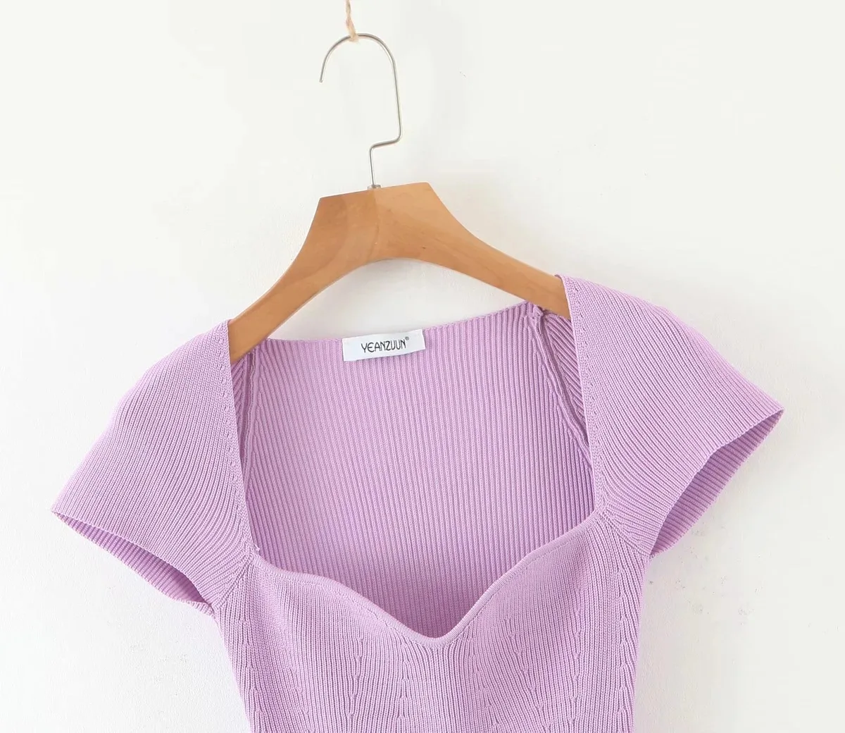 

Square Neck Solid Knit Rib Dress Sexy Slim Fit Women Mini Dress
