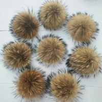 wholesa really natural animal raccoon hair ball 1215cm large pompom with buckle brooch pin beanies knitted hat caps accessories