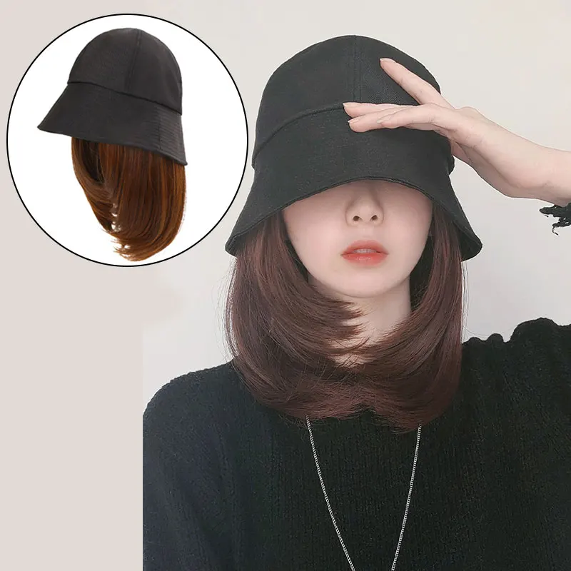 

Women's Wig Hat Hair Fisherman Hat Wig A Synthetic Hair