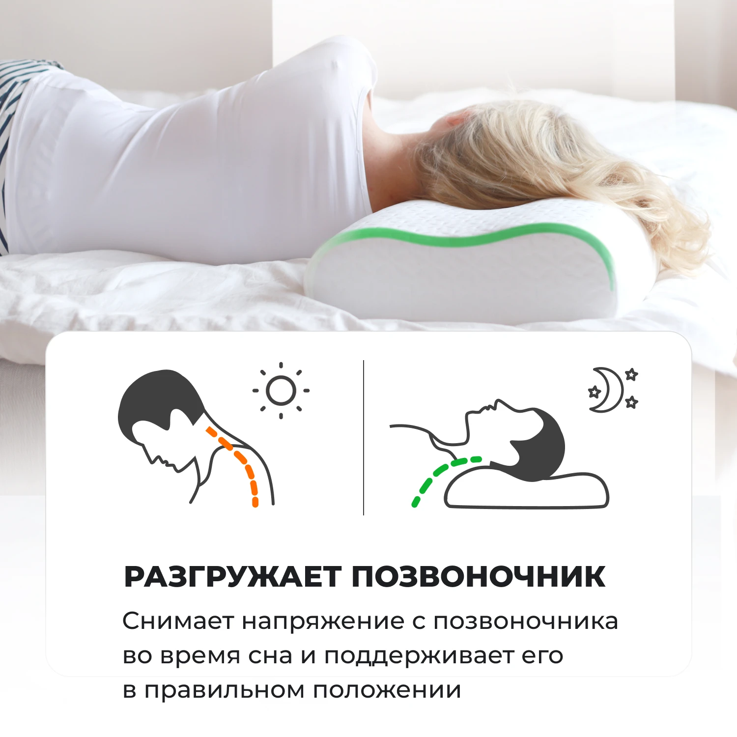 Ортопедическая подушка с эффектом памяти Memory PLUS (60 * 40 13 см) EcoSapiens для сна 2 валика