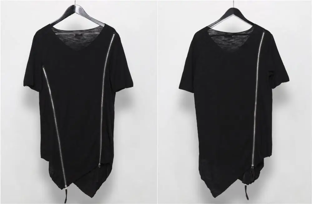 

New Men's Short Sleeve T-Shirt / Relaxed Fit Longline/ Drop Shoulder / Black White Layer Stitching Folded Sleeve Long Fitted