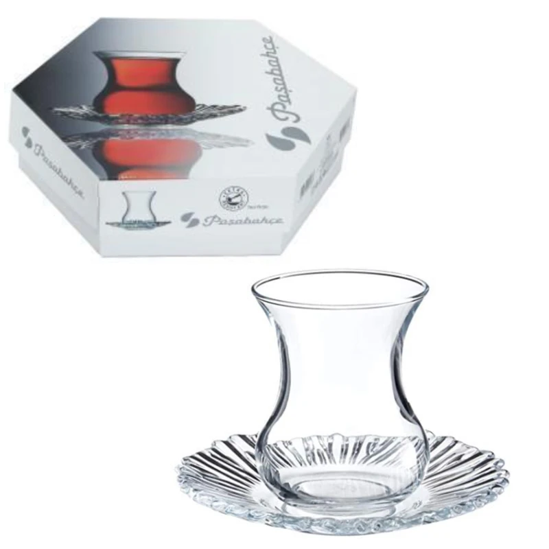 Pasabahce 12 шт. турецкий шесть чайные стеклянные чашки с 6 пластины подставки