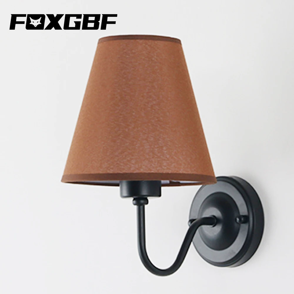 Круглая настенная прикроватная лампа FOXGBF e27ac220 в коричневая парусиновая для