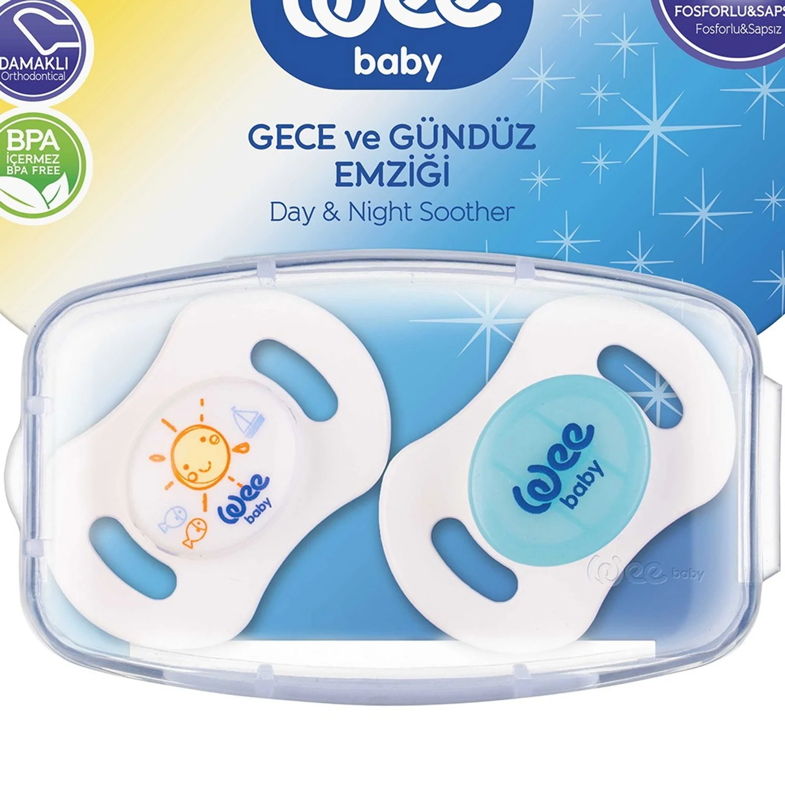 Ebebek Wee Baby Ночная/дневная пустышка 0-6 месяцев (с контейнером для хранения в подарок)