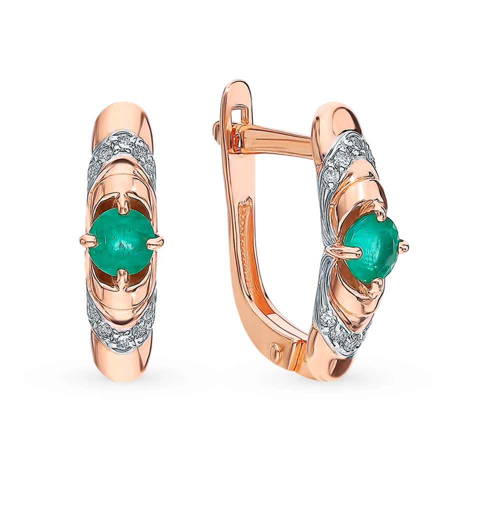 Золотые серьги с изумрудами и бриллиантами SUNLIGHT проба 585|Серьги-клипсы| |