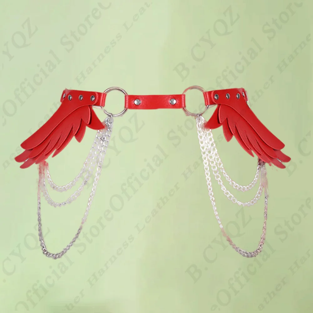 B.CYQZ Pu Red Leather Harness Belt Angel Wings Full Body Bondage Garters Women Gothic Adjustable Fetish Suspenders Rave Clothing