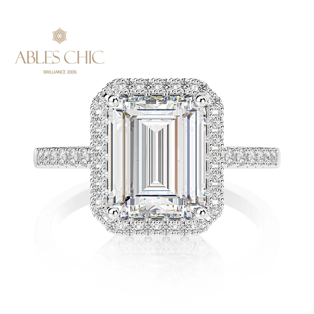 

Solid 925 Silver Lab Diamond Emerald Cut Halo Engagement Ring Craftsmanship 5A Cubic Zircons Wedding Rings S2R1S2R0922