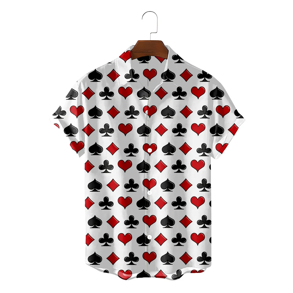 

Модная гавайская рубашка для мужчин, летняя пляжная одежда, рубашка с черепом, пиками, покером, блузки, уличная одежда на пуговицах