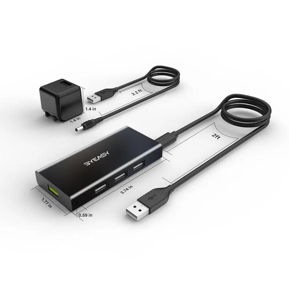 BYEASY USB 2 0 концентратор 7 портов s с кабелем длиной 3 футов адаптером питания и 1