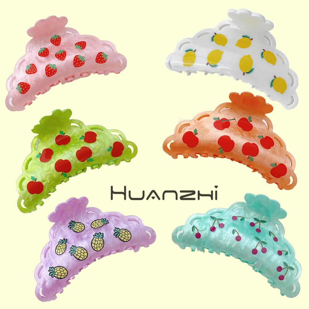 

Cute 9 cm Hair Clip Acetate Colorful Cartoon Fruit Print Acrylic Sharkpin Girls Women Head Accessories Travel Bathroom