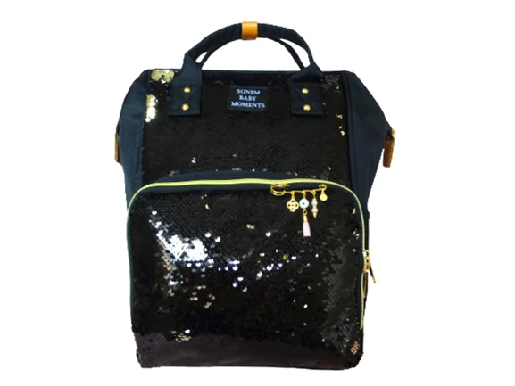 

Sparkling Baby Diaper Bag with Pink Evil Eye Charms, Sequined Nappy Changing Bag, Large Multifunctional Baby Girl Bag Backpack
