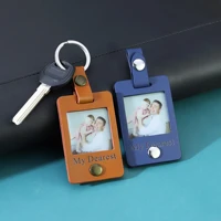 customize photos text engraving leather pendant keychain for men and women couple memorial keyring gifts with name key chains