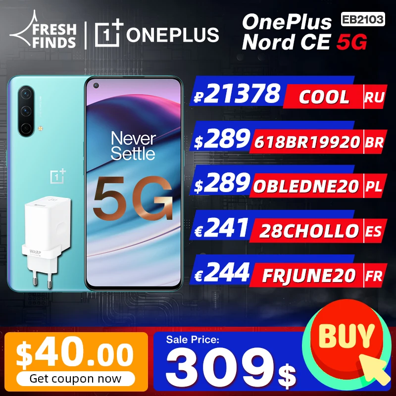 

World Premiere OnePlus Nord CE 5G EB2103 Smartphone 8GB 128GB & 12GB 256GB Snapdragon 750G Warp Charge 30T Plus OnePlus Official