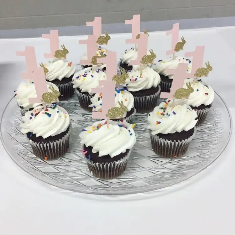 

Custom any number Some Bunny Is One Cupcake Toppers Pink Gold First Birthday Decorations Bunny Birthday Decor Age