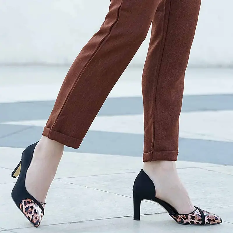 Mio Gusto Brand FRANCES, 6Cm Short Heel, Gray and Black Colors, Leopard Patterned Suede, high Quality, Women's Stiletto Pumps.