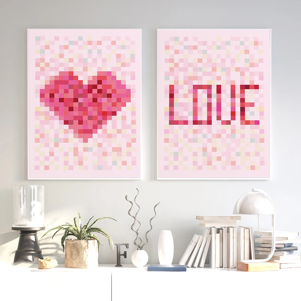 Типографический плакат Pixel Love День Святого Валентина настенный художественный
