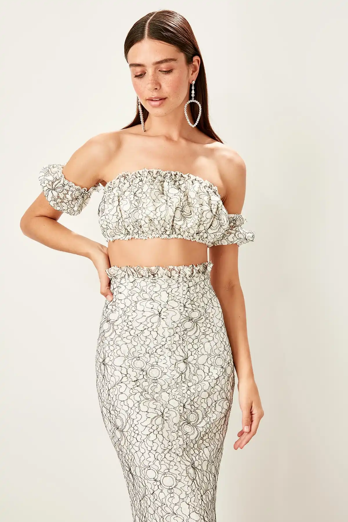 Trendyol/костюмы с кружевным низом/топом TPRSS19UT0183|Спортивные костюмы| |