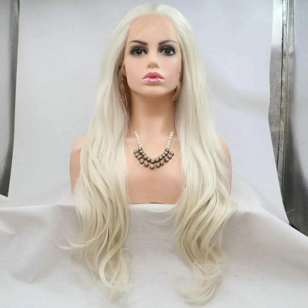 

Sylvia 60# Blonde Lace Front Wig Long Wavy Drag Queen Wigs Heat Safe White Platinum Blonde Synthetic Lace Front Wigs for Women