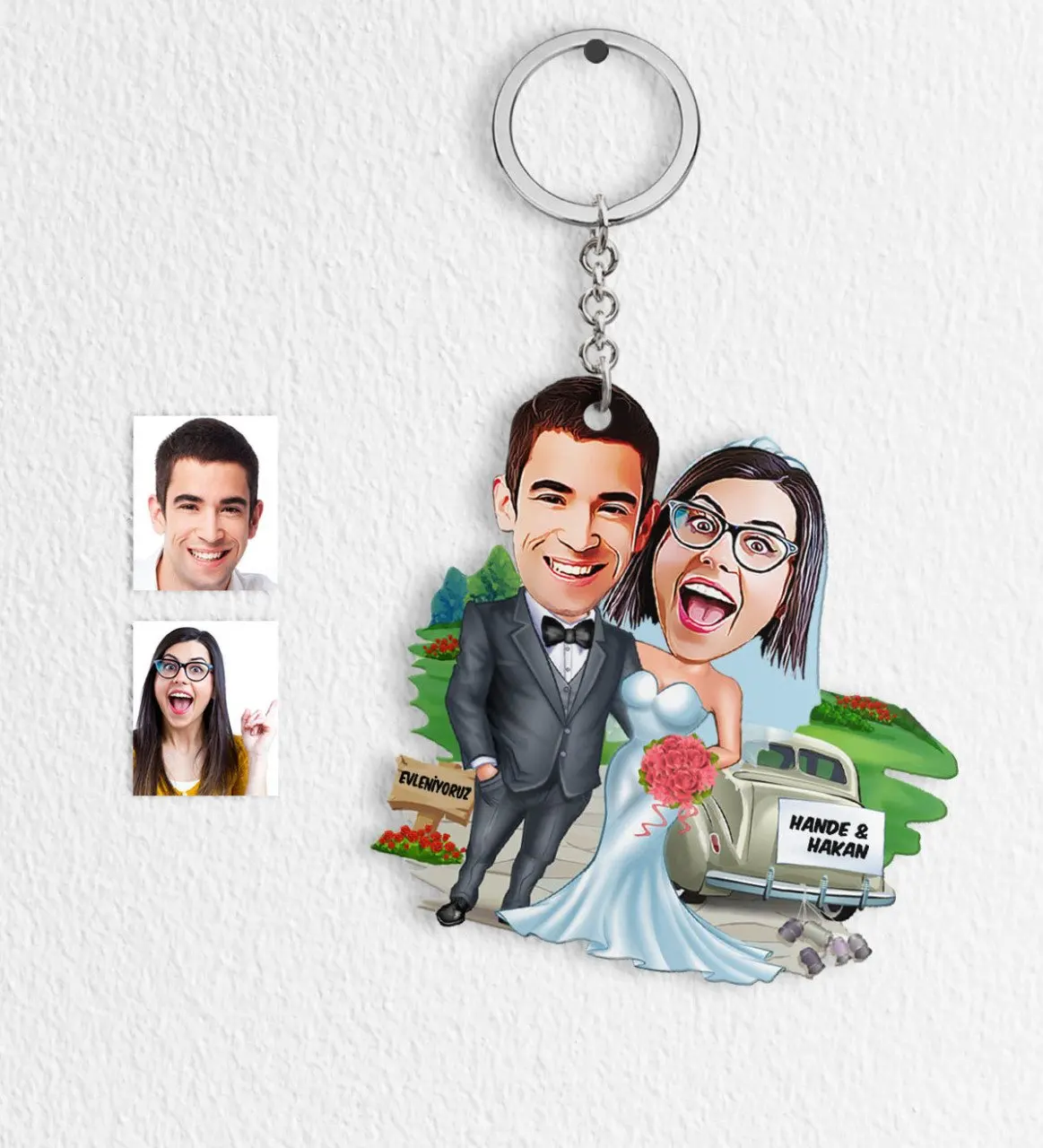 

Персонализированные женятся мультфильм Keychain-1