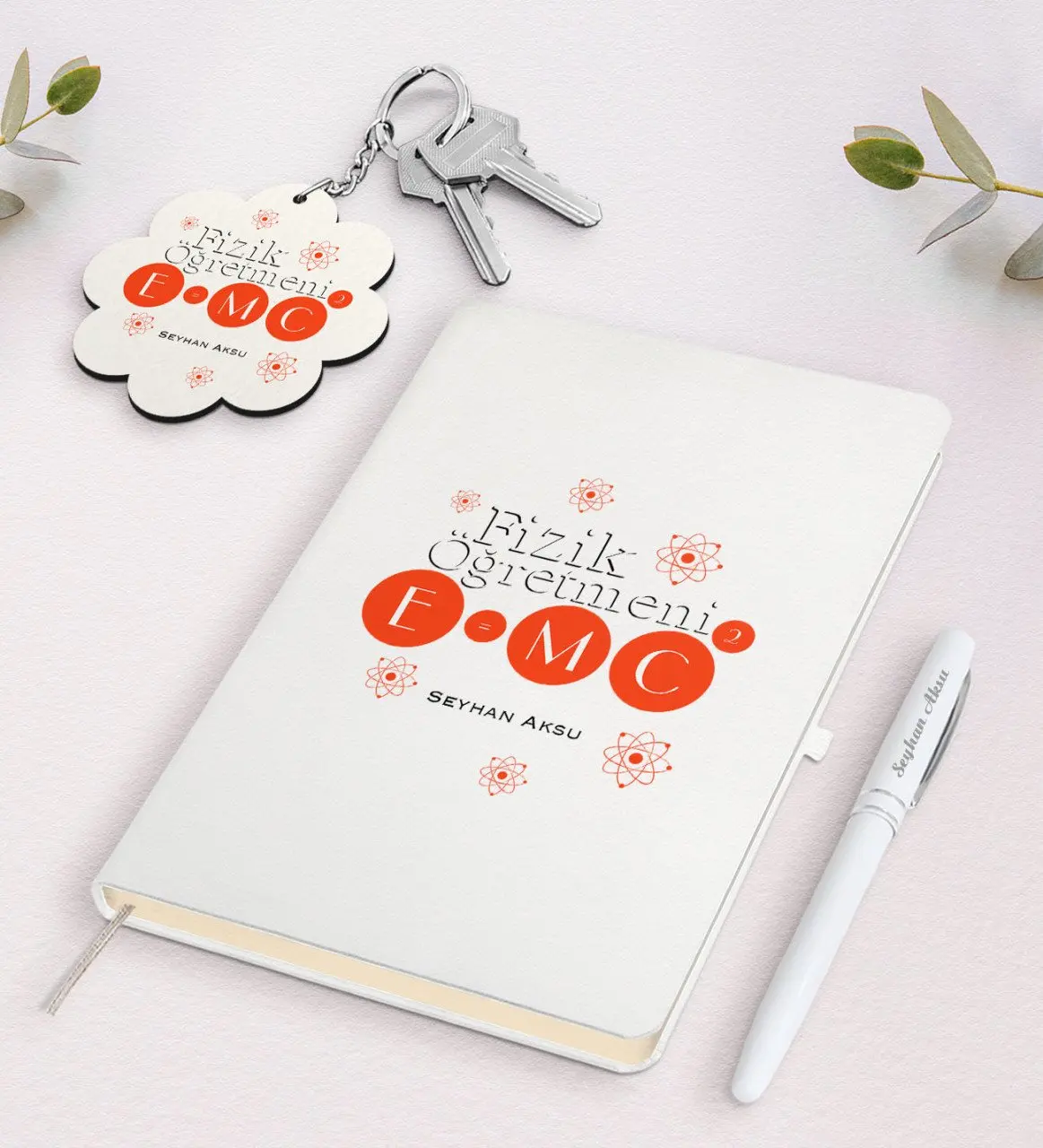 

Personalized Physics Teacher White Notebook Pen And Keychain Gift Seti-2