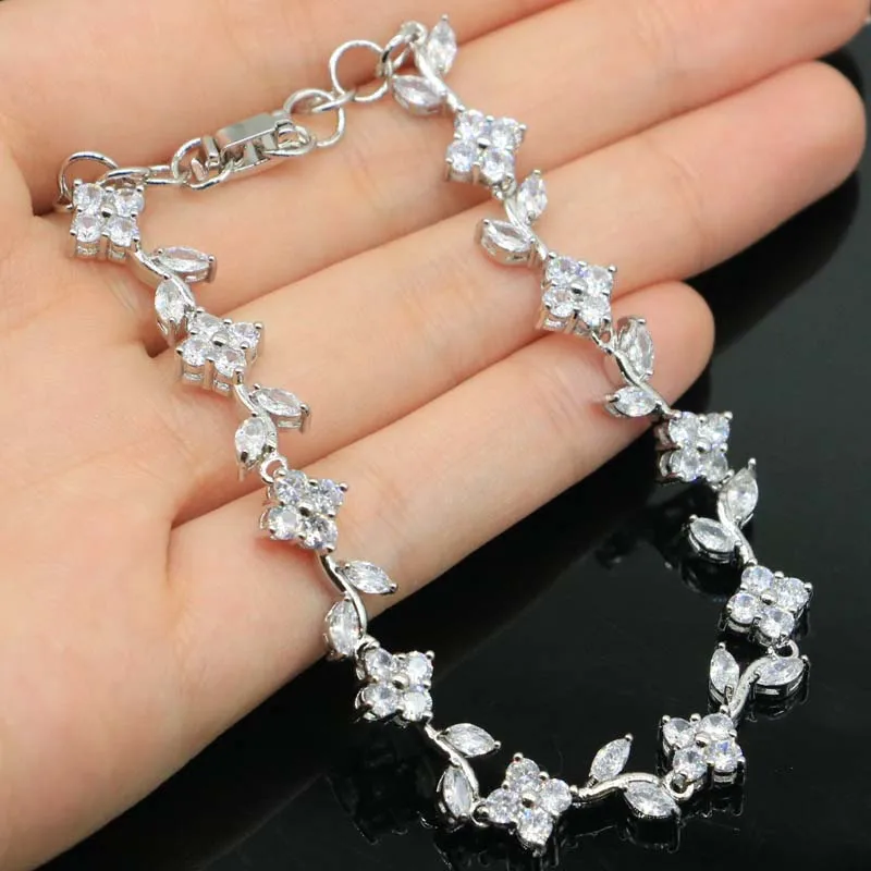 

17x9 мм SheCrown нежный четкий вырез яркий белый кубический циркон женские свадебные 925 пробы серебро браслет 7,5-8,5"