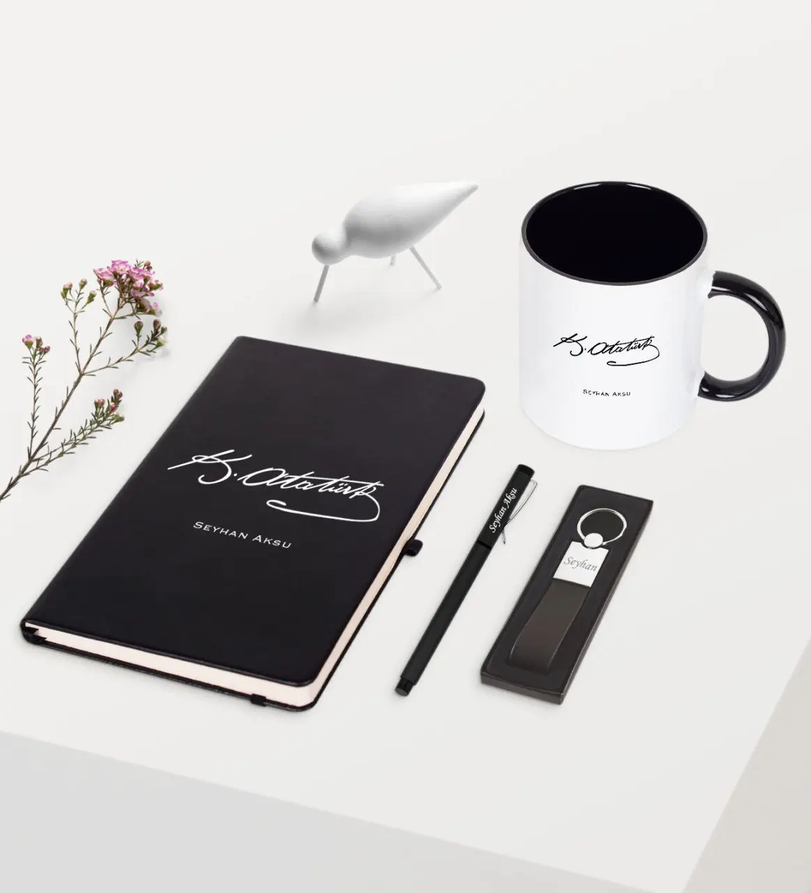 

Personalized Ataturk Themed Black Notebook Pen Keychain Mug Set-6 Reliable Quality Cost-Effective Custom Design Gift